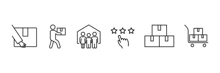 Set of outlined Delivery and logistics icon collection. Moving service, Shipping symbol. Vector Illustration.