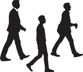 Walking Business People Silhouettes with coffee in hand Vector Set