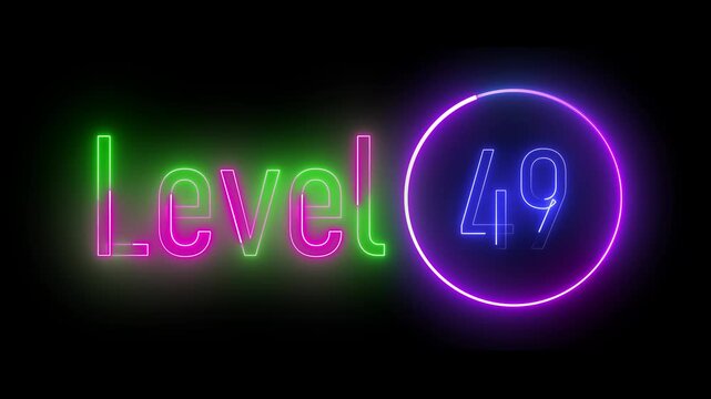 Bright neon circle with centered level 49 text. Clean and modern illustration for gaming visuals and digital signage projects.