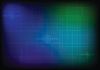 Digital technology background with binary code and glowing lines in blue and green tones