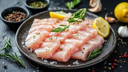 Fresh raw alligator tail meat with garlic butter