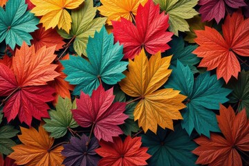 Fototapeta premium Repetitive leaf print on fabric, vibrant hues, print, graphic