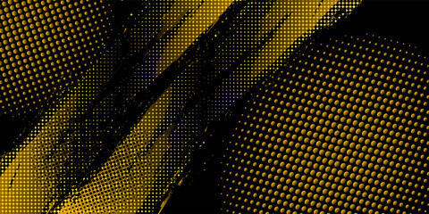 Halftone yellow dots pattern and black gradient grunge texture background. Dotted line comic sport © Mansur