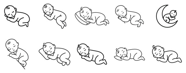Adorable Baby Sleeping Positions Vector Illustrations