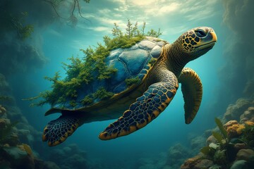 Obraz premium Underwater odyssey celebrating world turtle day and biological diversity