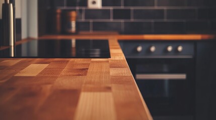 Naklejka premium Close-up view of a modern kitchen countertop.