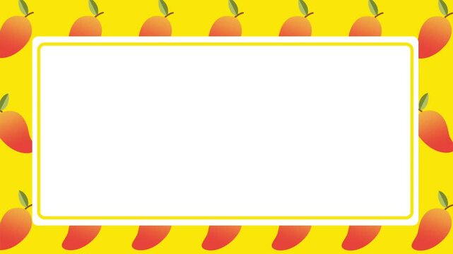 Mango slices border a blank white space in a yellow-orange frame, ideal for highlighting content with tropical fruit charm.
