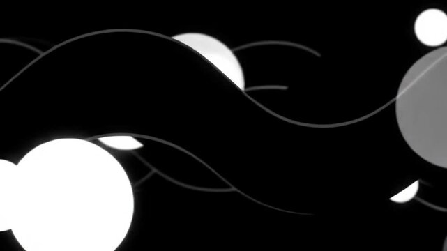 Minimalistic abstract background featuring soft white circles and black curved wave lines, creating a serene and modern artistic feel ideal for presentations, web backgrounds, or graphic designs.