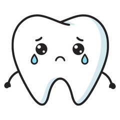 toothache cry pain cartoon character flat color vector illustration template design