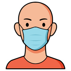 bald man wearing mask disease sick flat color vector illustration template design