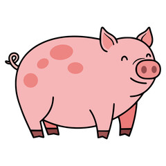 cute happy pig animal cartoon character flat color vector illustration template design