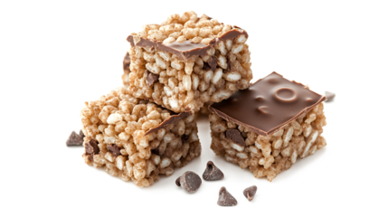 Marshmallow Crispy Rice Squares with Chocolate isolated on a white background