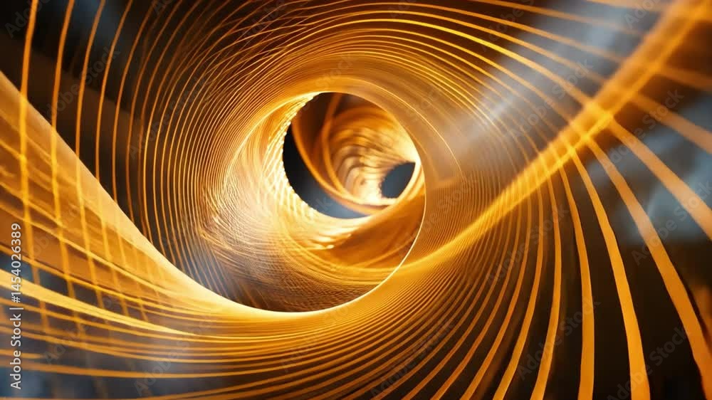 Poster abstract spiral design glowing orange lines create mesmerizing tunnel effect with depth and movement