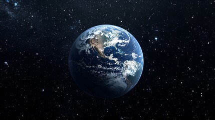 Fototapeta premium Stunning detailed view of Earth from space with visible continents and cloud formations surrounded by stars and cosmic backdrop illustrating our planet in the universe