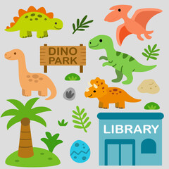 Cute Cartoon Dinosaur Vector Set for Kids &ndash; Prehistoric Animal Clipart for Stickers, Books, Posters, and T-Shirts