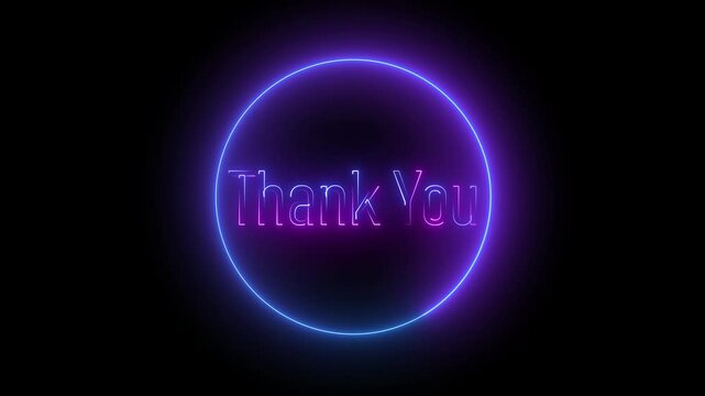 Glowing neon thank you in circular design. Vibrant sign for gratitude messages, digital greetings, and modern visual storytelling.