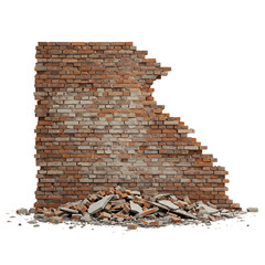 Broken Brick Wall Rubble and Debris Close-Up Transparent Background, brick, wall, debris, demolished, broken, rubble, destruction, damage, wreck, shattered, collapse, ruin,
