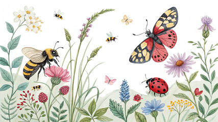 spring flowers and butterflies