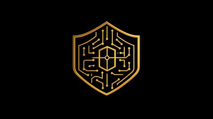 Gold shield  design with circuit lines.