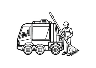 Silhouette of road sweeper isolated on a white background