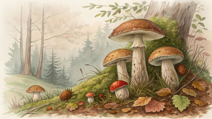 mushrooms in the grass