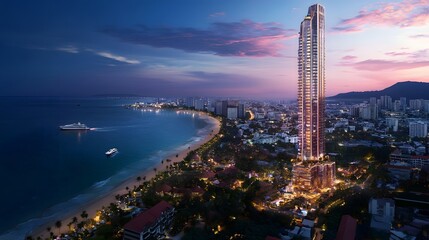 Obraz premium The Pattaya Park Tower, a tall observation tower offering panoramic views of the city and coastline