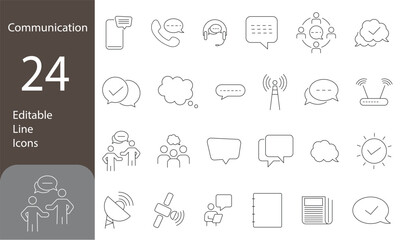 Communication Editable Line Icons Set. speech bubble, talking, consultation, conversation chat, contact us, discussion. Vector illustration