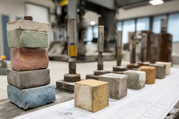 Compressive Strength Analysis: Concrete Cubes and Testing Machine in Laboratory Setting for Quality Control