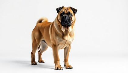 Obraz premium Majestic mastiff, powerful stance, white background, dog photography, muscular