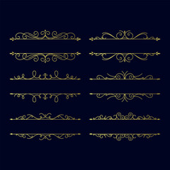 Fototapeta premium Set of divider collection. Text dividers doodle set. Wedding decorative elements. Divider ornament, borders, floral, vintage line separators. Set page dividers.