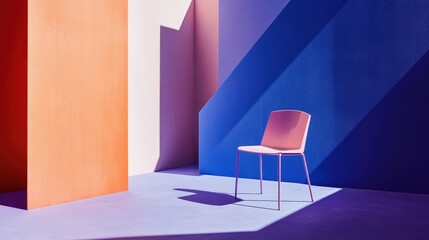 Stylish, modern chair in a vibrant, colorful interior scene.
