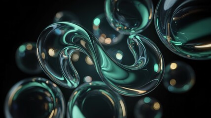 Abstract Intertwined Teal Glass Forms on Black Background