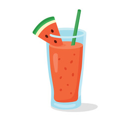 Refreshing Watermelon Drink with Straw – Flat Vector Illustration