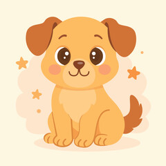 Adorable Cartoon Puppy Sitting and Smiling – Vector Illustration