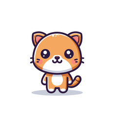 Cute Cartoon Cat Standing Adorable Vector Animal Character