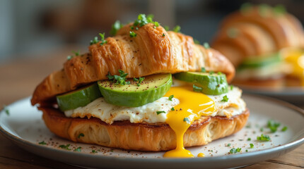 Croissant with avocado and fried egg