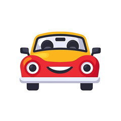 Fototapeta premium Smiling Cartoon Car, Red And Yellow, Vector Illustration For Children's Designs