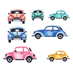 Fototapeta premium Watercolor Classic Cars Illustration for Kids' Design