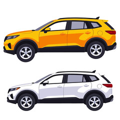 Obraz premium Car Vector Illustration_ Suv Automobile In Yellow And White Colors For Automotive Marketing