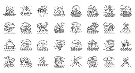 Fototapeta premium Natural Disaster and Extreme Weather Icon Set – Geometric and Minimalist Symbols