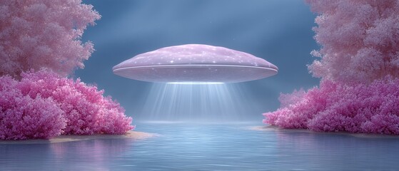 Ufo encounter in a circular forest hub ai-controlled ecosystem surreal nature landscape ethereal environment