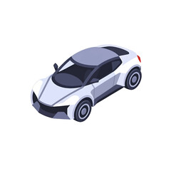 Isometric White Electric Car Illustration For Web Or App Design