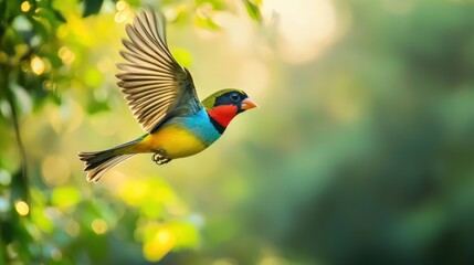 Obraz premium A colorful finch flying in the wild