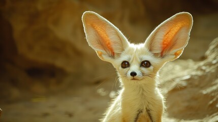 A fennec fox with big ears sitting in the desert