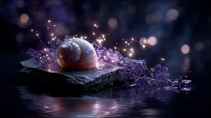 Seashell on stone, ethereal glow