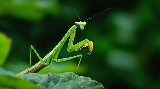 A mantis hunting an insect in the wild