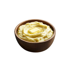 Creamy Mashed Potatoes with Butter in Wooden Bowl