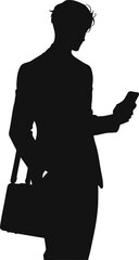 Vector silhouette of a businessperson holding a smartphone
