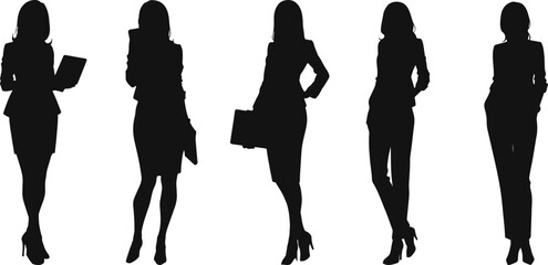 Vector silhouette illustration of businesswomen in various professional poses