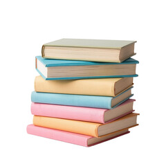 Stack of pastel books on transparent PNG background. Generated by AI.